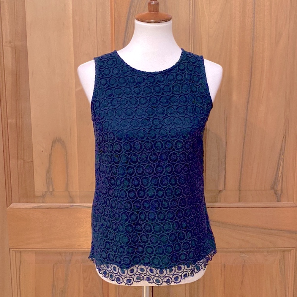 Ann Taylor LOFT Petites - Navy Blue Layered Sheer Crochet Tank - EUC - MP